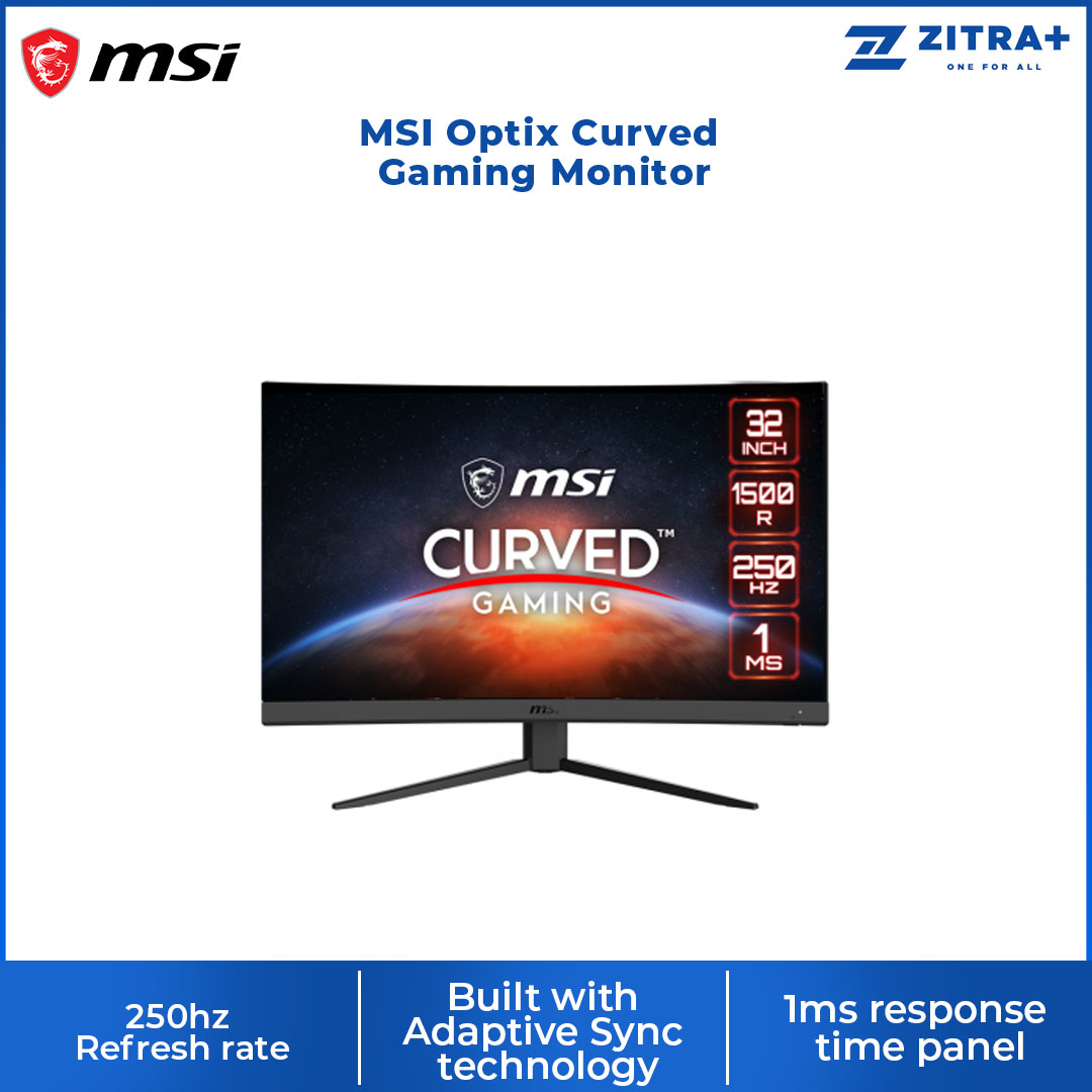 MSI Optix Curved Gaming Monitor G32C4X 31.5-inch | 250hz Refresh rate | 178 degrees of wide viewing angle | HDR technology | with 3 Years Warranty