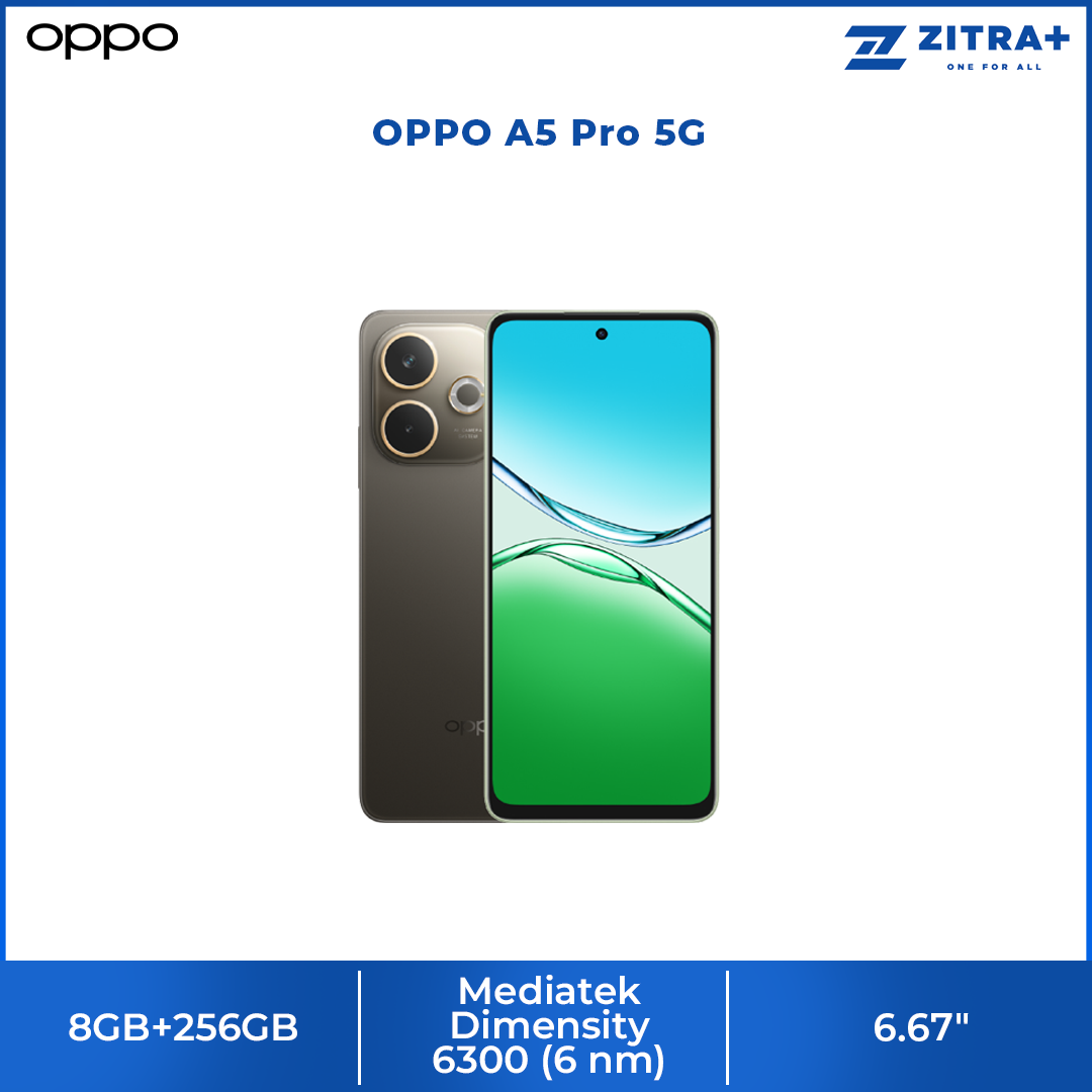 OPPO A5 Pro 5G 8GB+256GB | 6.67 inch | 50MP Main Camera | Dual Sims | Mediatek Dimensity 6300 (6 nm) | Li-Po 5800 mAh,Fast charging 45W