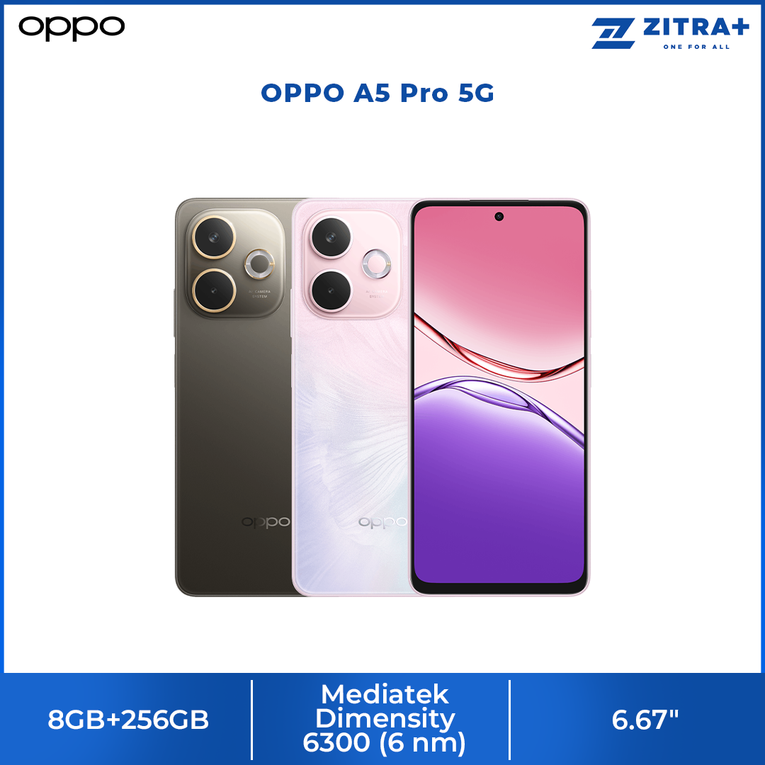 OPPO A5 Pro 5G 8GB+256GB | 6.67 inch | 50MP Main Camera | Dual Sims | Mediatek Dimensity 6300 (6 nm) | Li-Po 5800 mAh,Fast charging 45W