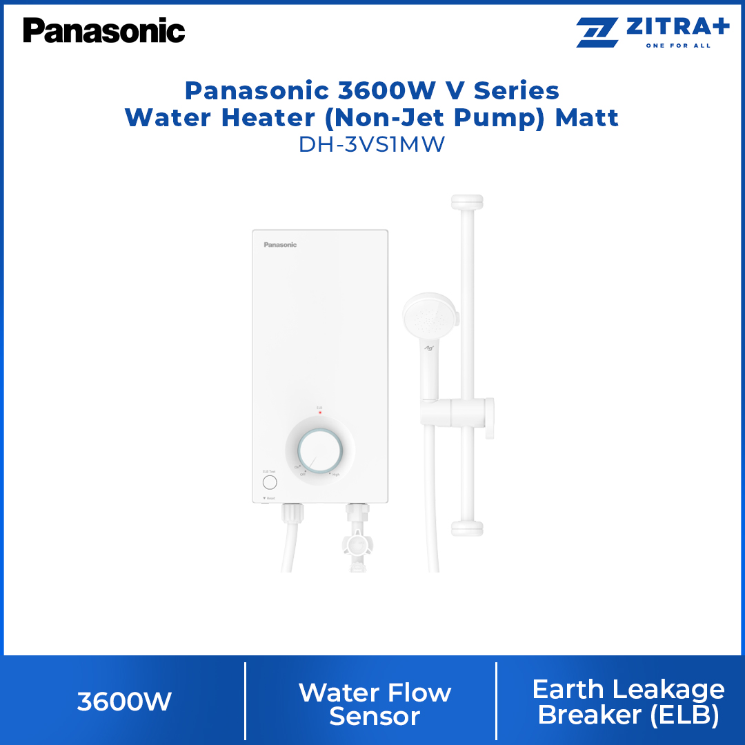 Panasonic 3600W V Series Water Heater (Non-Jet Pump) Matt DH-3VS1MW | 9 safety features | Water Resistant | Water Flow Sensor