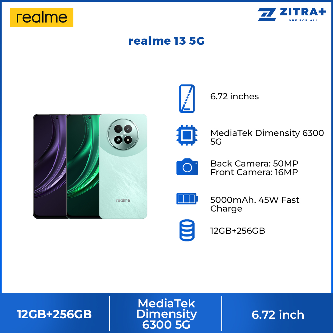 realme 13 5G 12GB+256GB | MediaTek Dimensity 6300 5G | GT Mode | Stainless Steel VC | AI Boost 2.0