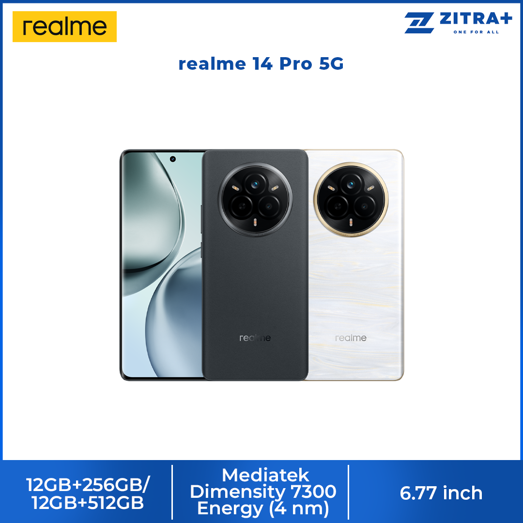 realme 14 Pro 5G 12GB+256GB/12GB+512GB | 6.77 inch | 50MP Rear Camera | Mediatek Dimensity 7300 Energy (4 nm) | 6000mAh, 45W Fast Charge