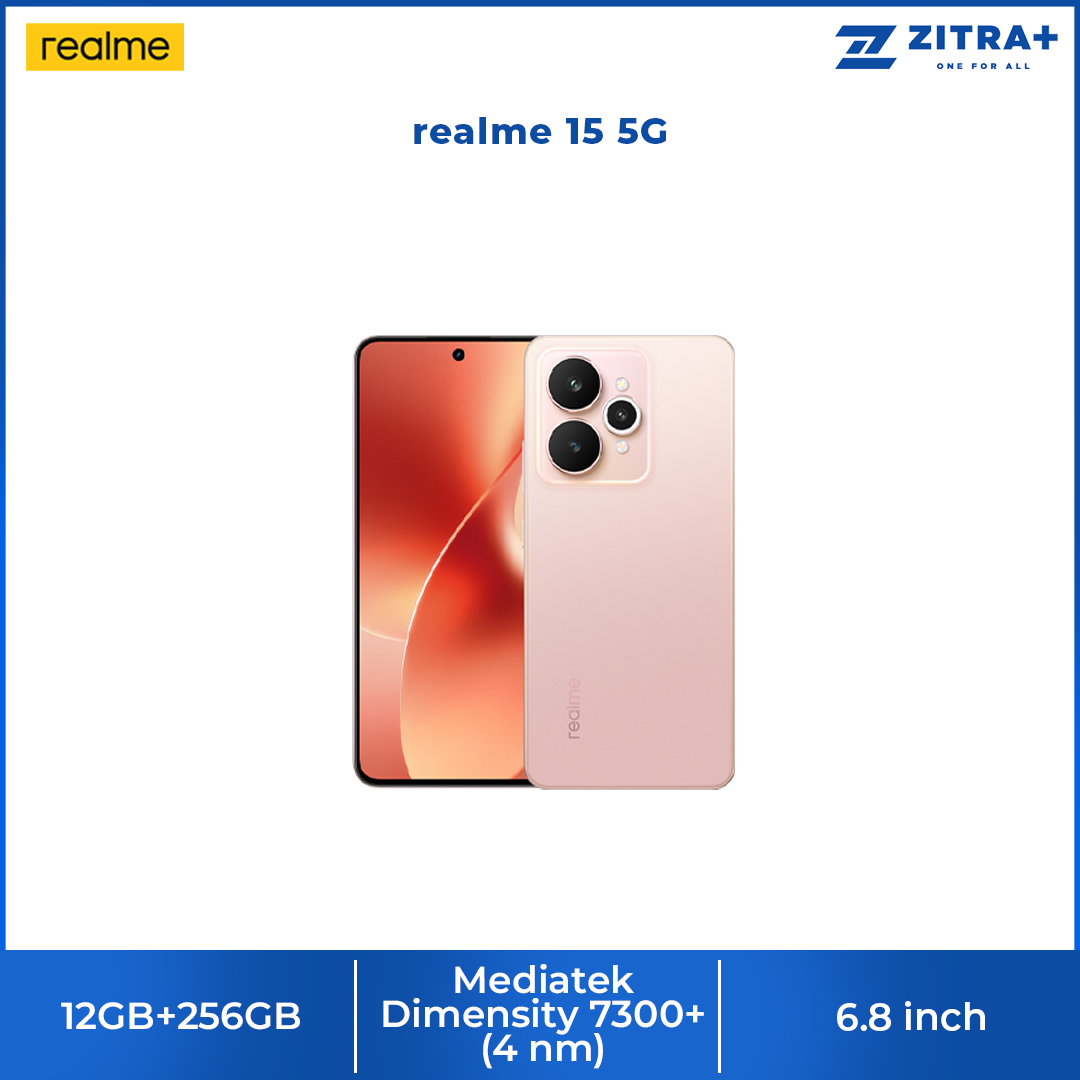 realme 15 5G 12GB+256GB | 50MP Camera | 6.8 inches, OLED | 7000mAh | Mediatek Dimensity 7300+ (4 nm) | Android 15, Realme UI 6.0
