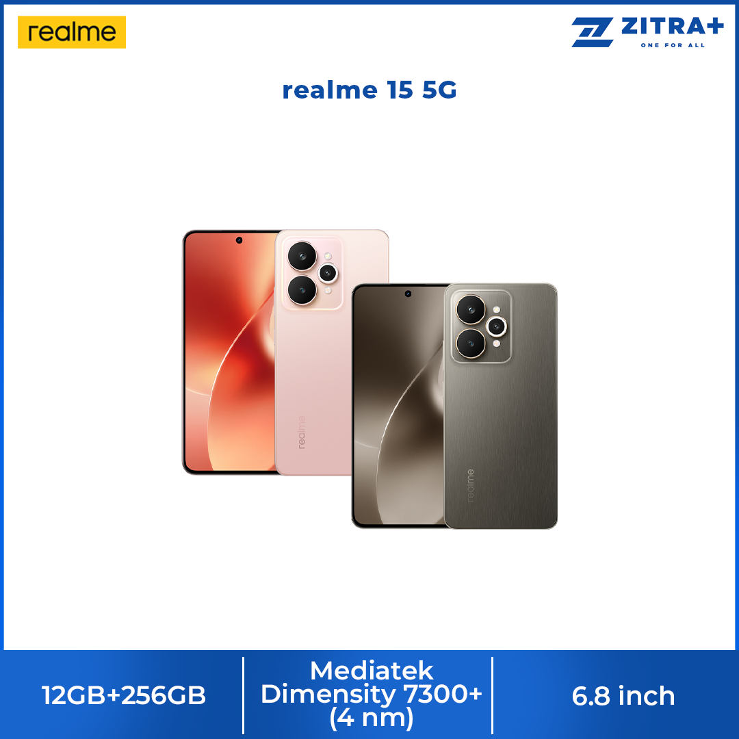 realme 15 5G 12GB+256GB | 50MP Camera | 6.8 inches, OLED | 7000mAh | Mediatek Dimensity 7300+ (4 nm) | Android 15, Realme UI 6.0