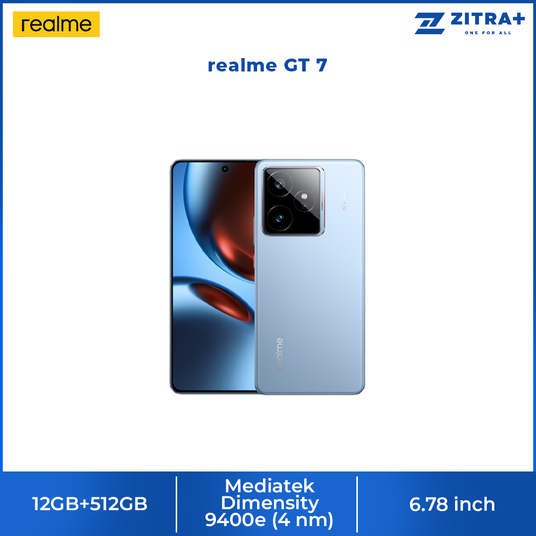 realme GT 7 12GB+512GB | 6.78 inches, LTPO AMOLED | 50MP Rear Camera | Mediatek Dimensity 9400e (4 nm) | 1264 x 2780 pixels | Li-Po 7000mAh, 120W wired