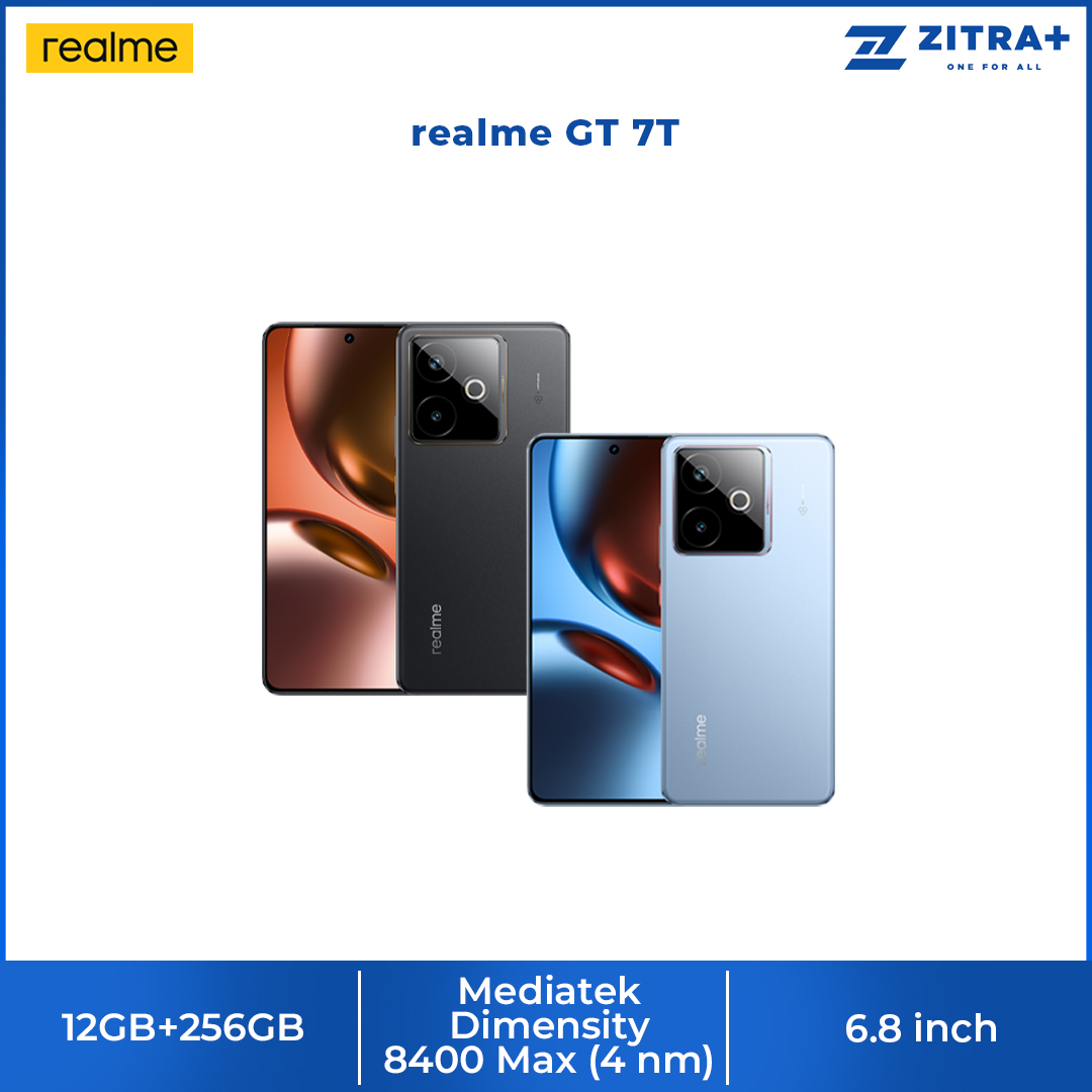 realme GT 7T 12GB+256GB | 6.8 inches, AMOLED | 50MP Rear Camera | Mediatek Dimensity 8400 Max (4 nm) |  1280 x 2800 pixels | Li-Po 7000mAh, 120W wired