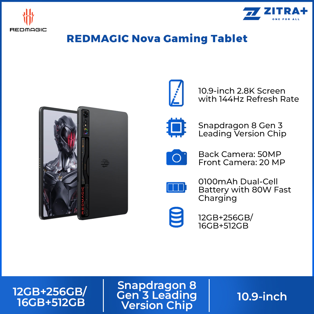 REDMAGIC Nova Gaming Tablet 12GB+256GB/ 16GB+512GB | Android 14 | Snapdragon 8 Gen 3 | 10100mAh Dual-Cell Battery