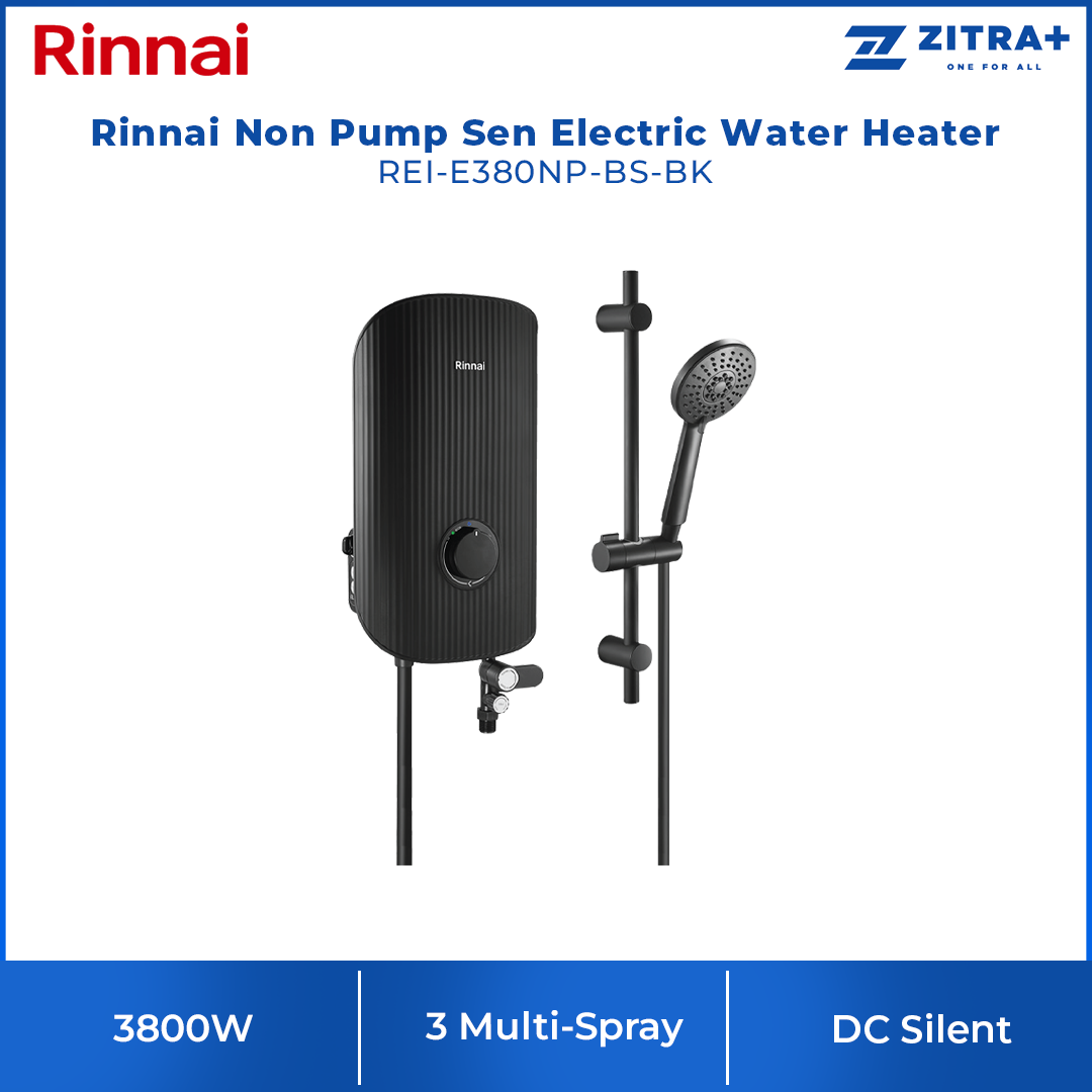 Rinnai 3800W Non Pump Sen Electric Water Heater REI-E380NP-B-WH/REI-E380NP-BS-BK/REI-E380NP-C-BG | 3 Multi-Spray | 1-Knob Control
