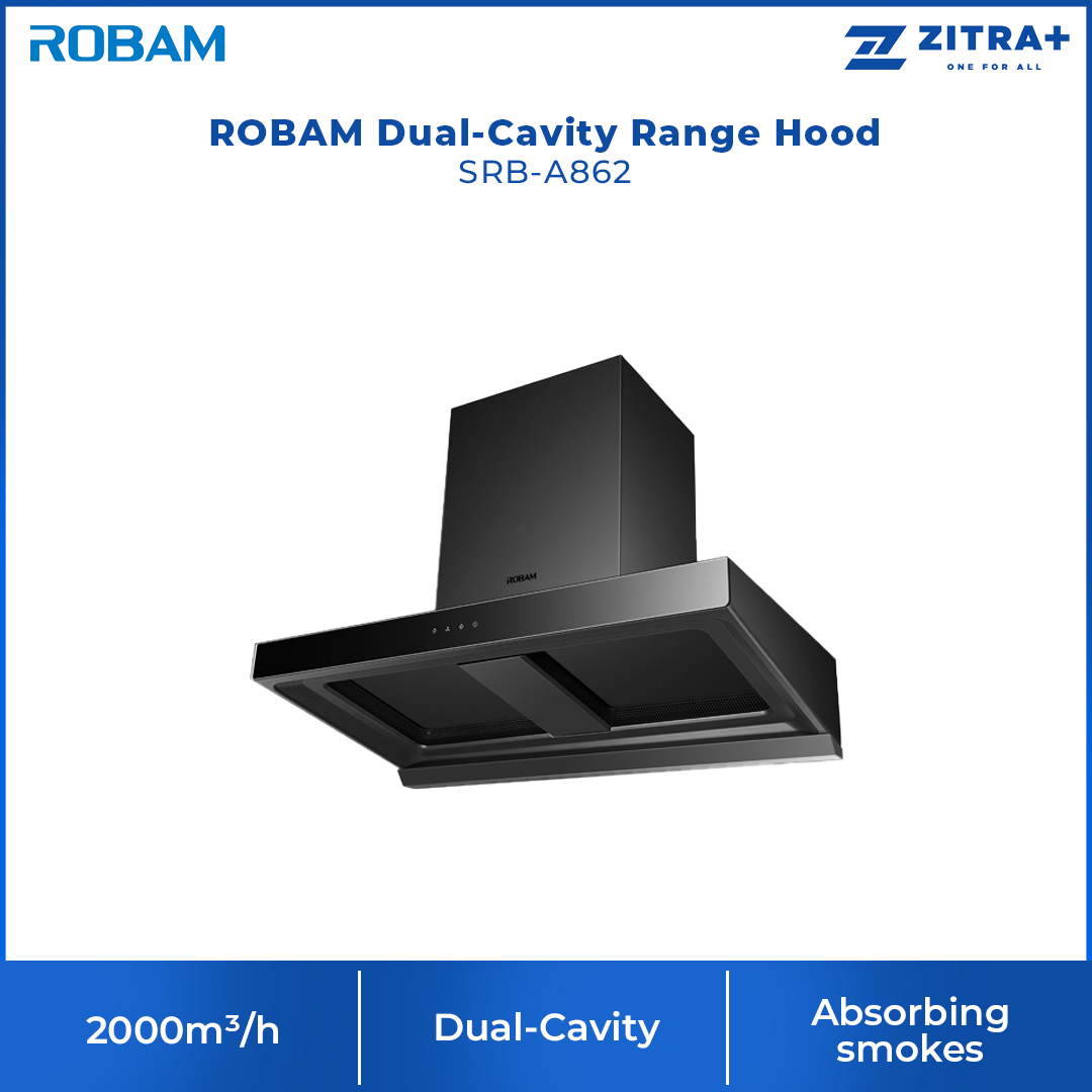 ROBAM 2000m3/h Dual-Cavity Range Hood Black SRB-A862 | Absorbing Smokes in All Directions | Low-Noise Operation Quiet