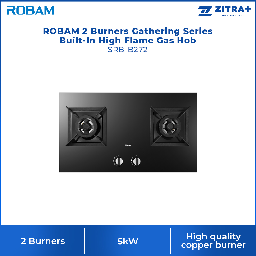 ROBAM 2 Burners Gathering Series Built-In High Flame Gas Hob SRB-B272 | Enamel Water Spray | Flame Failure Protective Device