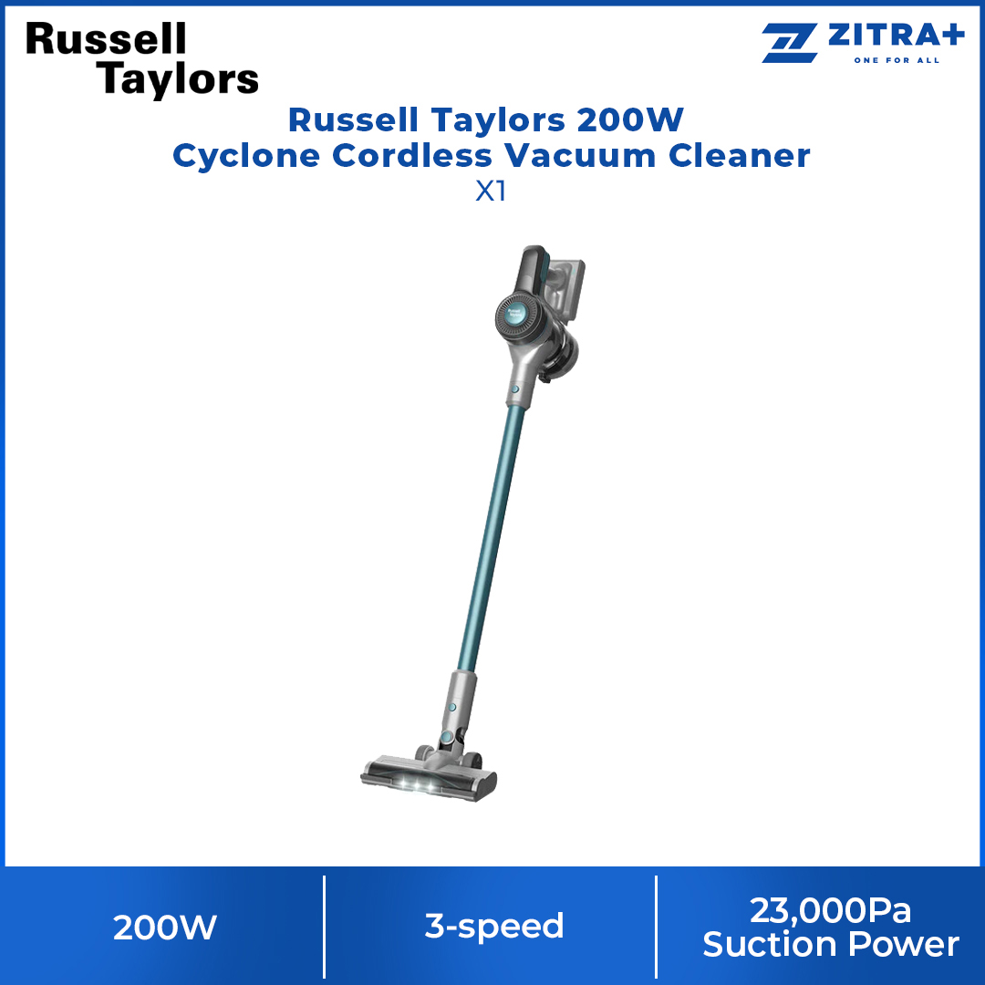 Russell Taylors 200W Cyclone Cordless Vacuum Cleaner X1 |  Powerful Motor | Suction Power: 23 kPa | Mode: 3-speed | 2 Year General Warranty
