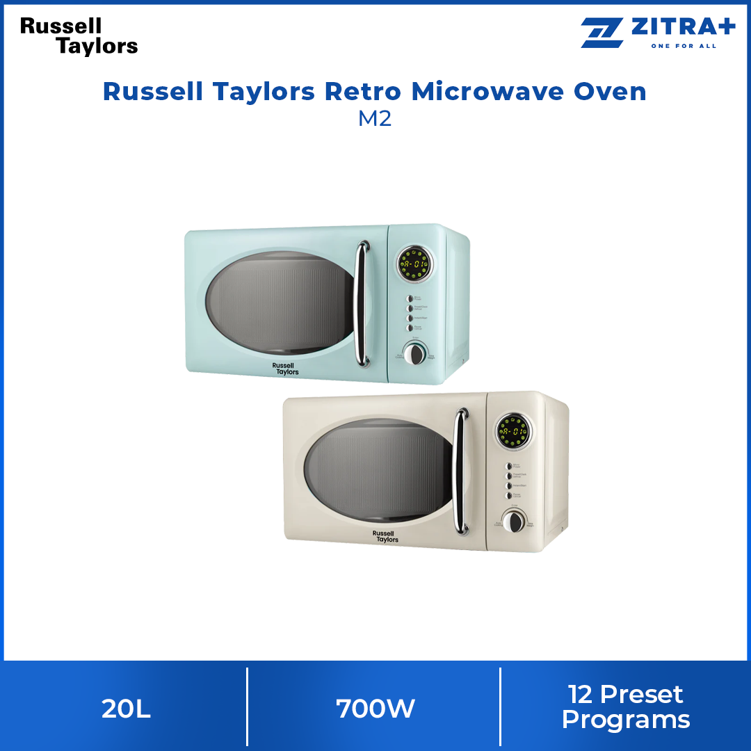 Russell Taylors 20L Retro Microwave Oven M2 | 12 Preset Programs | Quick Defrosting | Adjustable Power & Timer