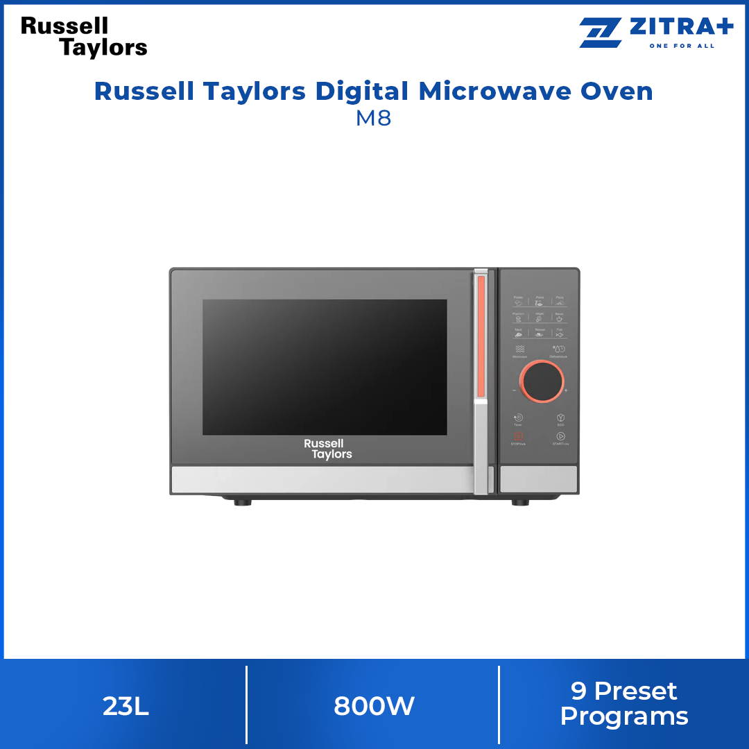 Russell Taylors 23L Digital Microwave Oven Gray M8 | 12 Preset Programs | Adjustable Power 10-level