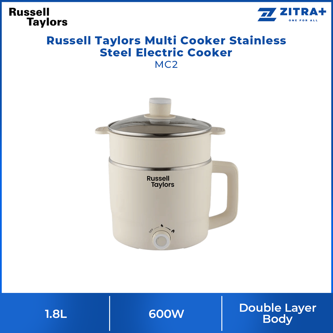 Russell Taylors 1.8L Multi Cooker Stainless Steel Electric Cooker MC2 | Power: 600W | Stainless Steel Inner Pot | All-In-One Multi Cooker | Cooks & Steam Simultaneously