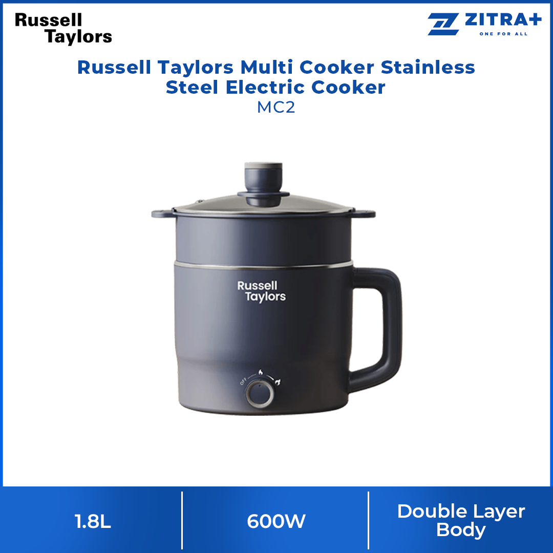 Russell Taylors 1.8L Multi Cooker Stainless Steel Electric Cooker MC2 | Power: 600W | Stainless Steel Inner Pot | All-In-One Multi Cooker | Cooks & Steam Simultaneously