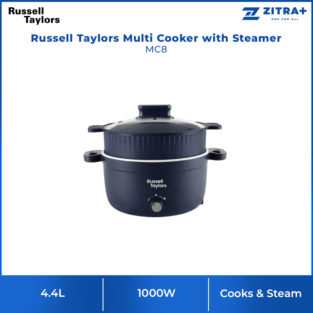 Russell Taylors 4.4L Multi Cooker with Steamer MC8 | 1000W | Compact Cooking Delight | Ceramic Non-Stick Coating