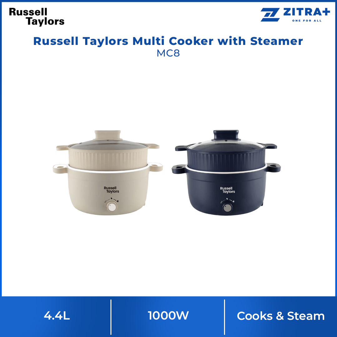 Russell Taylors 4.4L Multi Cooker with Steamer MC8 | 1000W | Compact Cooking Delight | Ceramic Non-Stick Coating
