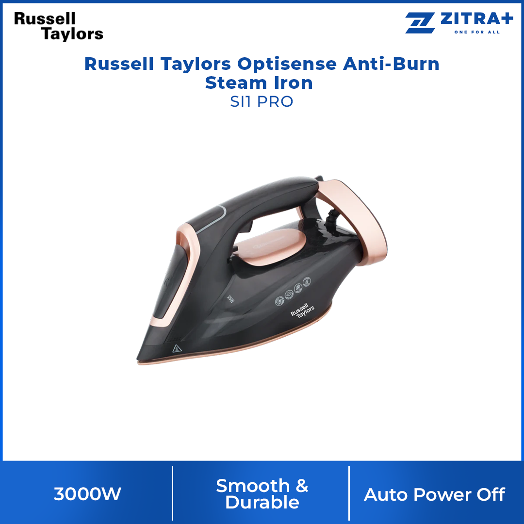 Russell Taylors 3000W Optisense Anti-Burn Steam Iron SI1 PRO | Auto Power Off | Ceramic-Coated Soleplate