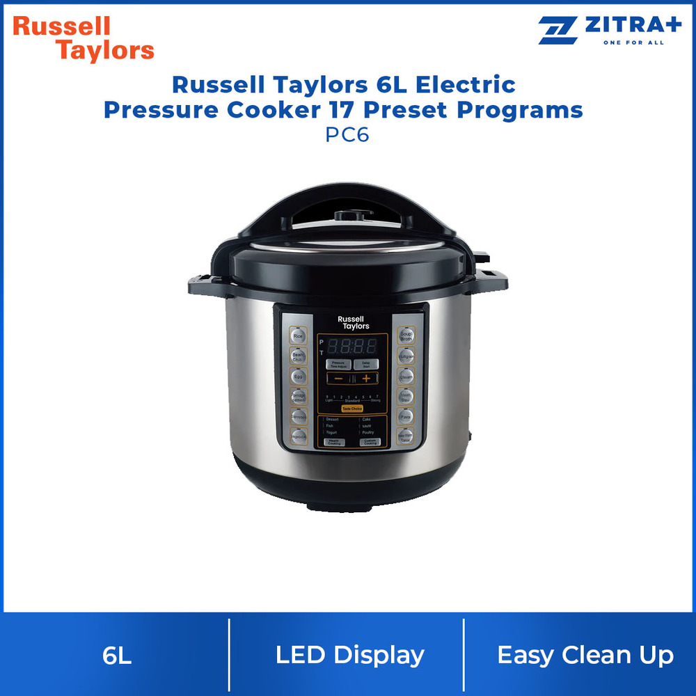 Russell Taylors 6L Electric Pressure Cooker 17 Preset Programs PC6 | 24-Hour Delay Timer |  Express Cooking | Stainless Steel Culinary | Pressure Cooker with 2 Years Warranty