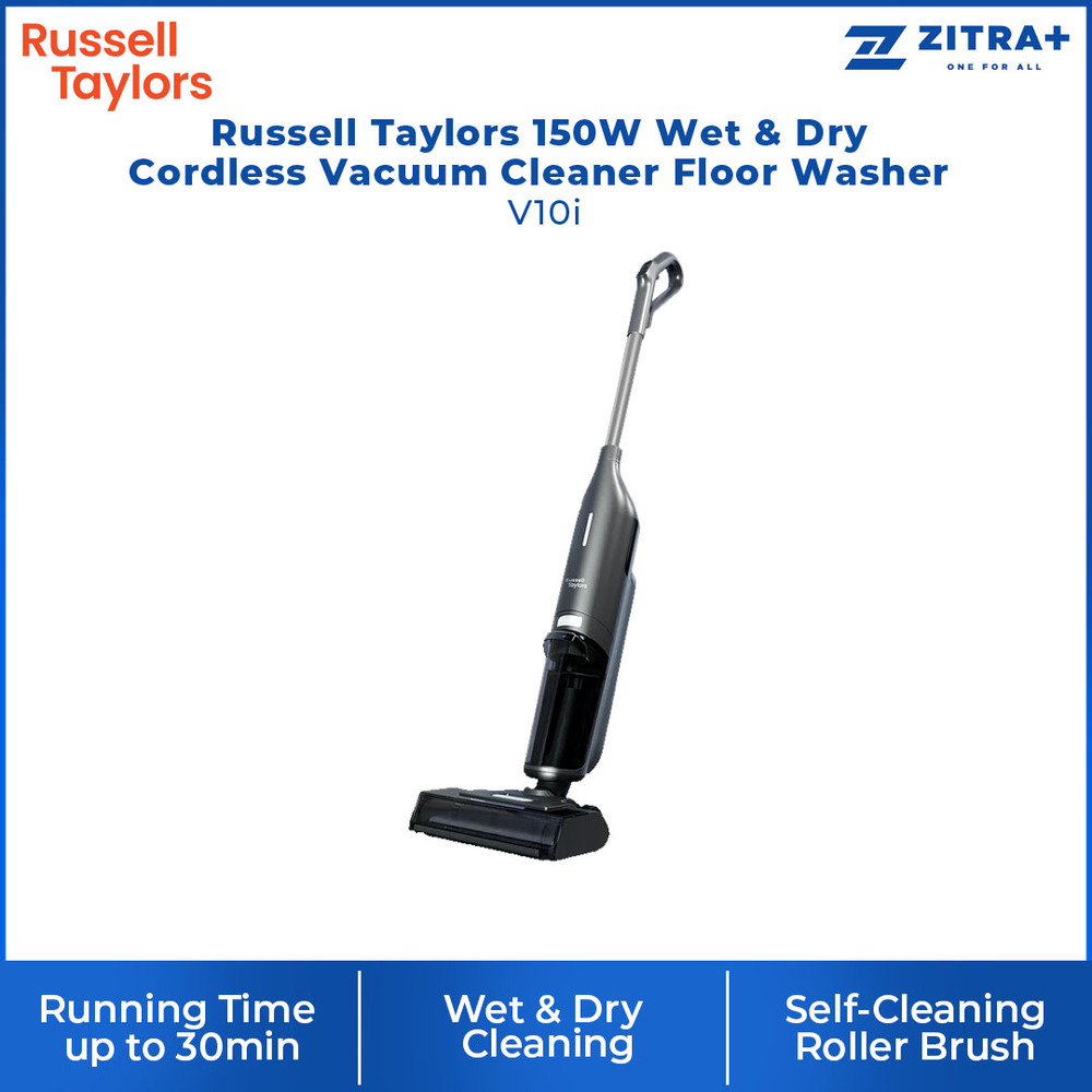Russell Taylors 150W Wet & Dry Cordless Vacuum Cleaner Floor Washer V10i | 3000mAh | Convenient Docking & Charging Station | Self-Cleaning Roller Brush | Vacuum Cleaner with 2 Years Warranty
