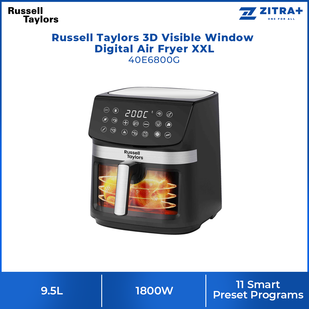 Russell Taylors 9.5L 3D Visible Window Digital Air Fryer XXL Black Z9 | Function Controller	Digital | 11 Smart Preset Programs