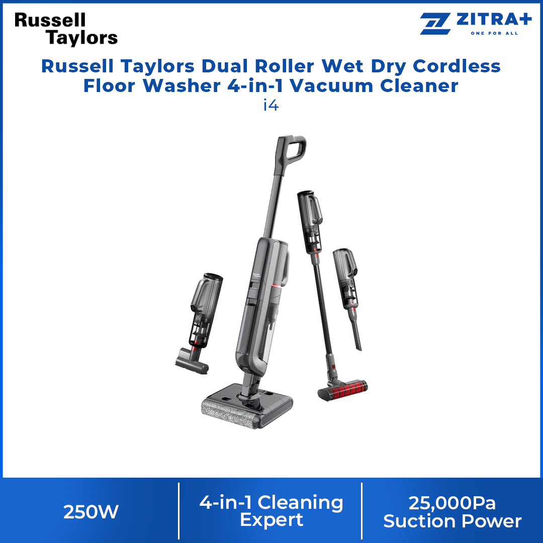 Russell Taylors 250W Dual Roller Wet Dry Cordless Floor i4 | 4-in-1 Cleaning Expert | Double roller | Double cleaning
