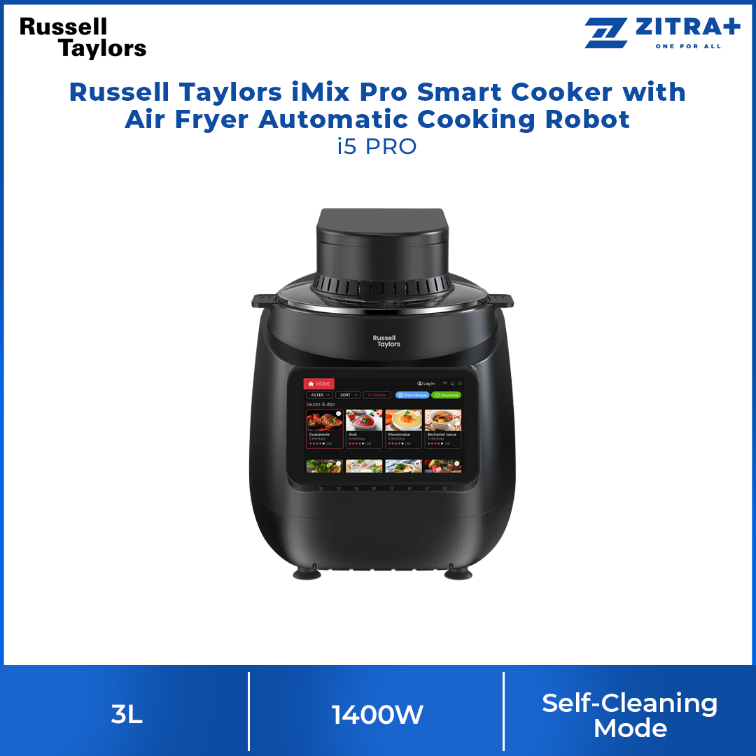Russell Taylors 3L iMix Pro Smart Cooker with Air Fryer Automatic Cooking Robot i5 PRO | 1400W | 8 Programs Offering | 200+ Recipes | Self-Cleaning Mode