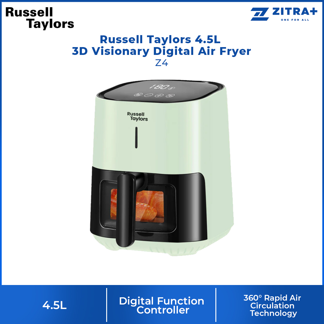 Russell Taylors 4.5L 3D Visionary Digital Air Fryer Z4 |  Function Controller  Digital | Plug 3 Pin Plug | Digital Visionary See-Through |  360° Rapid Air Circulation Technology | 2  Year General Warranty
