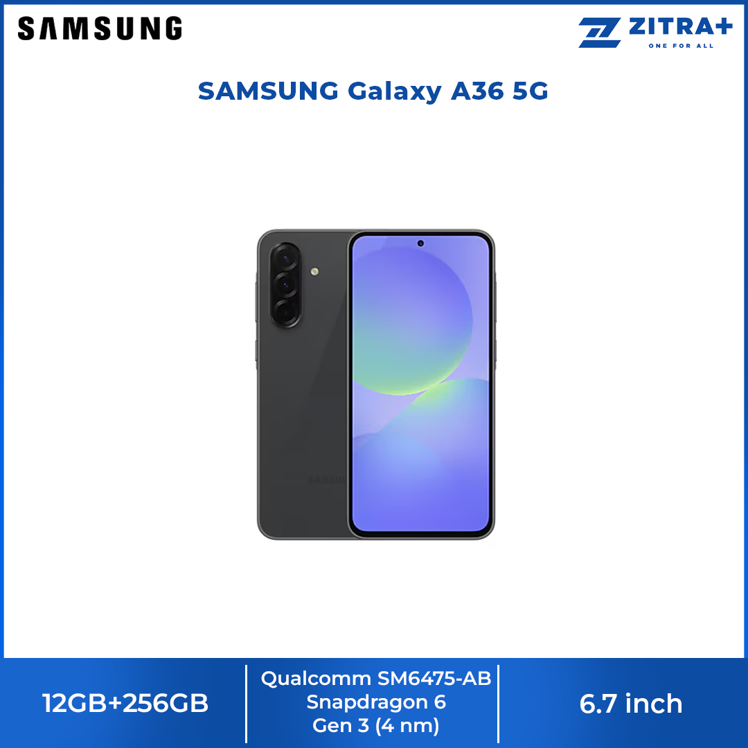 SAMSUNG Galaxy A36 5G 12GB+256GB | Qualcomm SM6475-AB Snapdragon 6 Gen 3 (4 nm) | 6.7 inches, Super AMOLED | 50MP Main Camera | Li-Po 5000 mAh