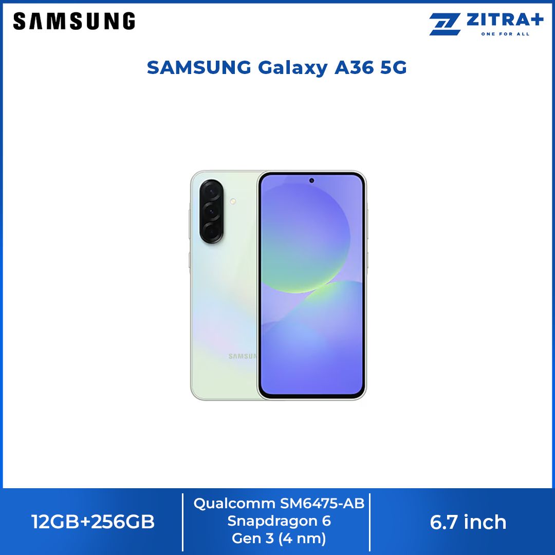 SAMSUNG Galaxy A36 5G 12GB+256GB | Qualcomm SM6475-AB Snapdragon 6 Gen 3 (4 nm) | 6.7 inches, Super AMOLED | 50MP Main Camera | Li-Po 5000 mAh
