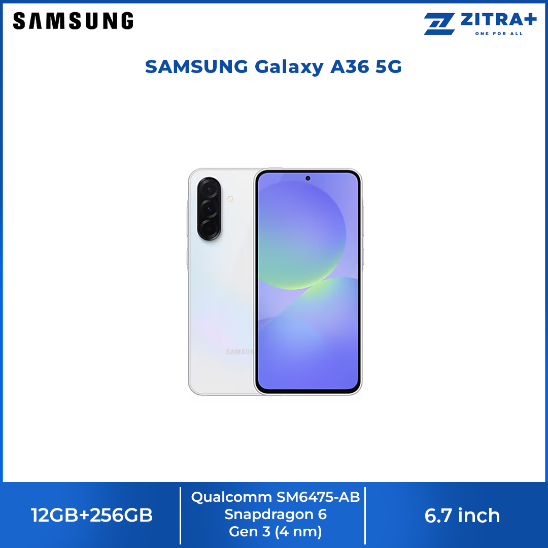SAMSUNG Galaxy A36 5G 12GB+256GB | Qualcomm SM6475-AB Snapdragon 6 Gen 3 (4 nm) | 6.7 inches, Super AMOLED | 50MP Main Camera | Li-Po 5000 mAh