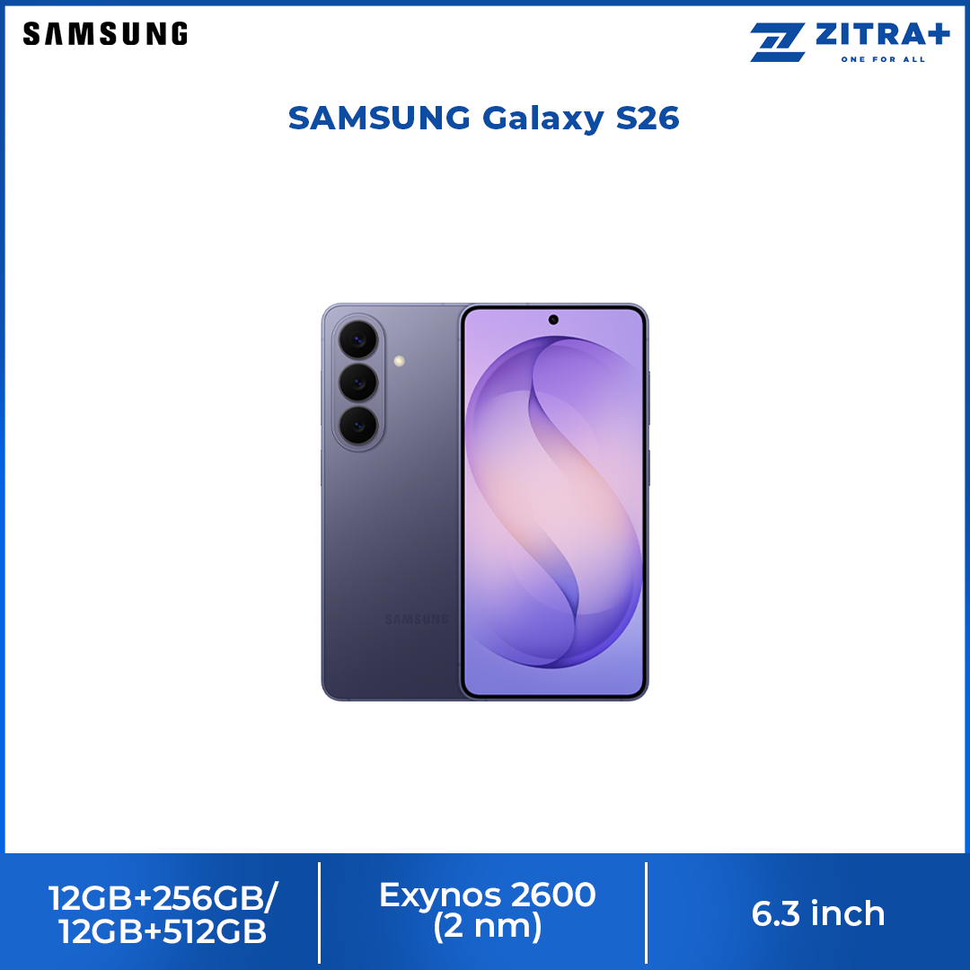 SAMSUNG Galaxy S26 12GB+256GB/ 12GB+512GB | 6.3 inches, Dynamic LTPO AMOLED 2X | 50MP Rear Camera | Exynos 2600 (2 nm) | Li-Ion 4300 mAh, 25W wired