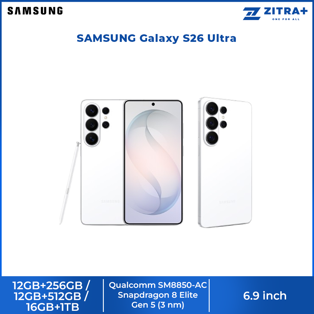 SAMSUNG Galaxy S26 Ultra 12GB+256GB/ 12GB+512GB/ 16GB+1TB | 6.9 inches | 200MP Rear Camera | Li-Ion 5000 mAh | Android 16, One UI 8.5 | Qualcomm SM8850-AC Snapdragon 8 Elite Gen 5 (3 nm)