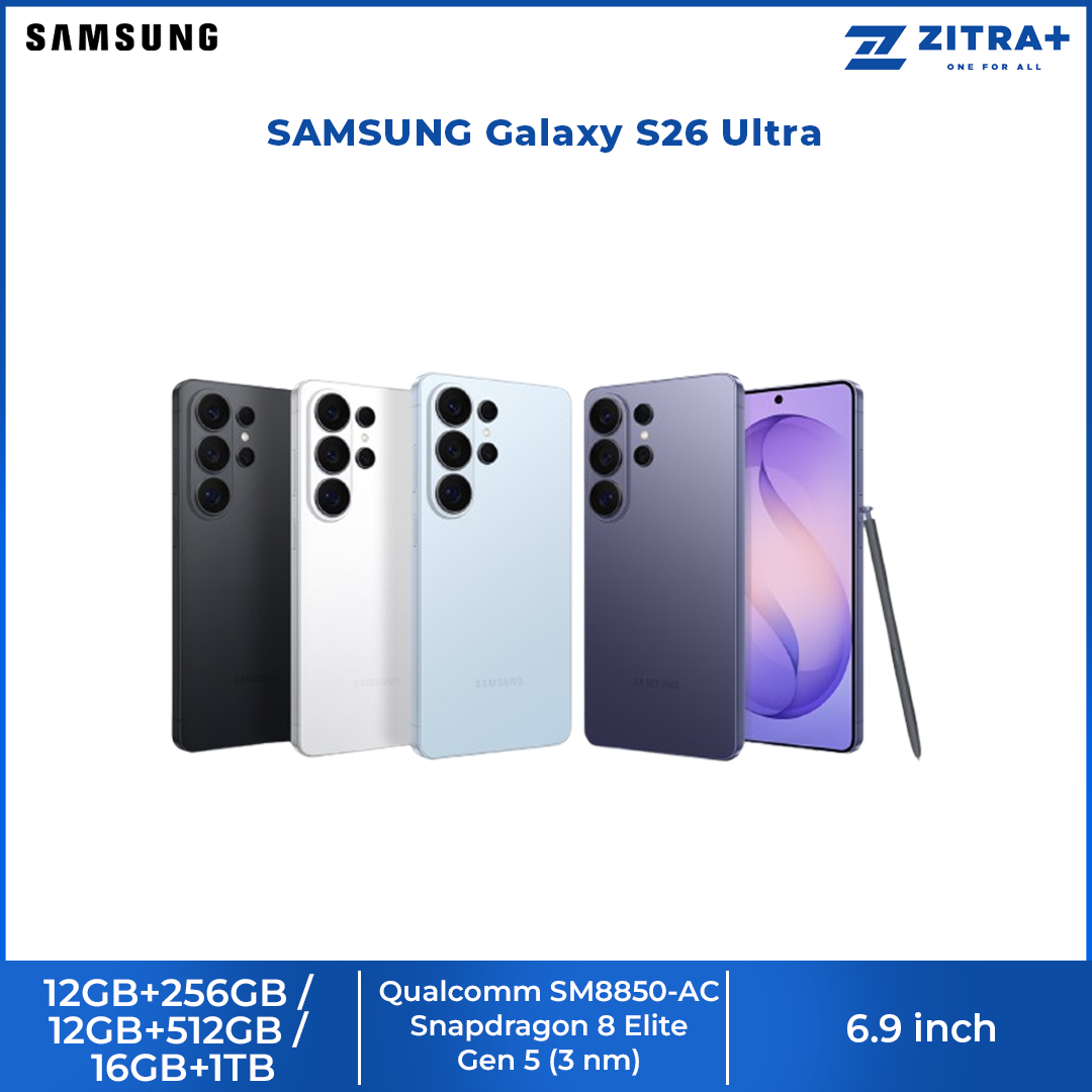 SAMSUNG Galaxy S26 Ultra 12GB+256GB/ 12GB+512GB/ 16GB+1TB | 6.9 inches | 200MP Rear Camera | Li-Ion 5000 mAh | Android 16, One UI 8.5 | Qualcomm SM8850-AC Snapdragon 8 Elite Gen 5 (3 nm)