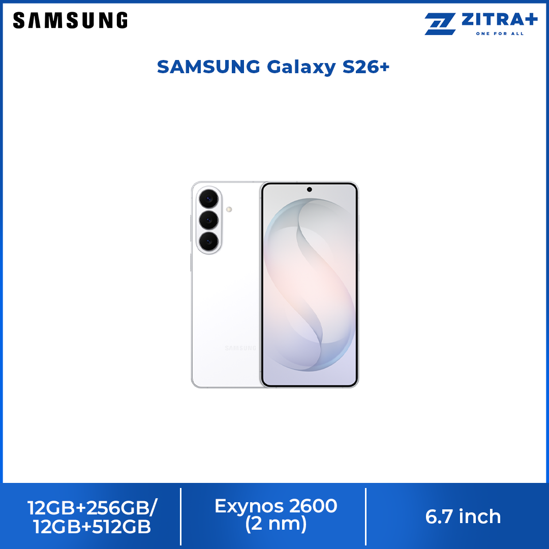SAMSUNG Galaxy S26+ 12GB+256GB/12GB+512GB | 6.7 inches, Dynamic LTPO AMOLED 2X | 50MP Rear Camera | Exynos 2600 (2 nm) | Dual SIM | Li-Ion 4900 mAh, 45W wired