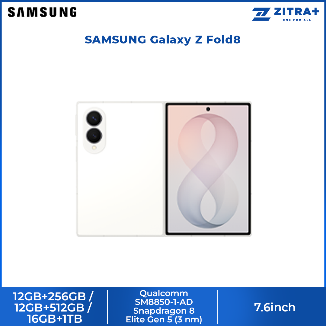SAMSUNG Galaxy Z Fold8 12GB+256GB/ 12GB+512GB/ 16GB+1TB | 7.6inch, Foldable Dynamic | Rear Camera 50MP | Qualcomm SM8850-1-AD Snapdragon 8 Elite Gen 5 (3 nm) | Li-Po 4800mAh, 45W Fast Charge