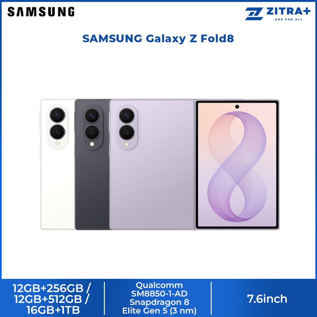 SAMSUNG Galaxy Z Fold8 12GB+256GB/ 12GB+512GB/ 16GB+1TB | 7.6inch, Foldable Dynamic | Rear Camera 50MP | Qualcomm SM8850-1-AD Snapdragon 8 Elite Gen 5 (3 nm) | Li-Po 4800mAh, 45W Fast Charge