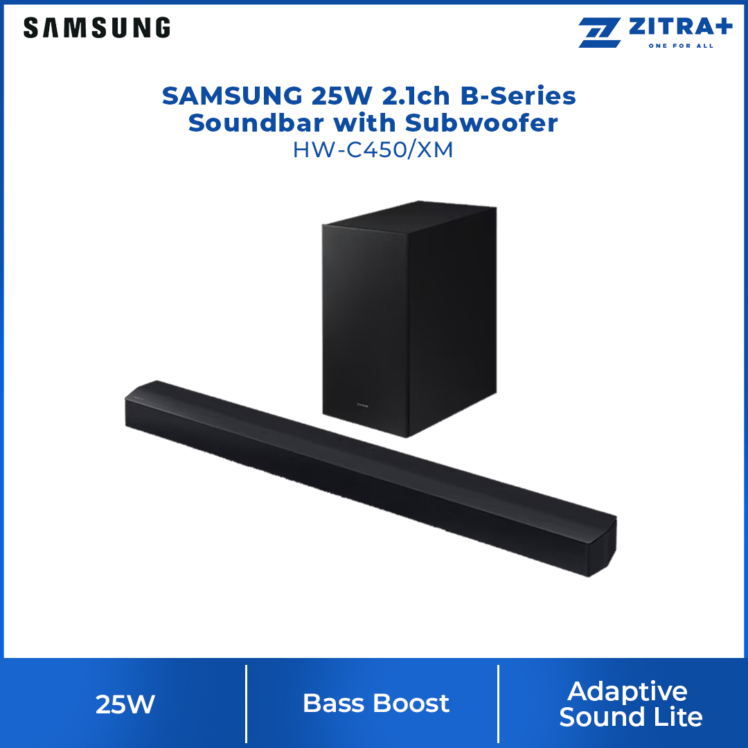 SAMSUNG 25W 2.1ch B-Series Soundbar with Subwoofer  HW-C450/XM | Subwoofer Included | Bass Boost | Adaptive Sound Lite | 1  Year General Warranty