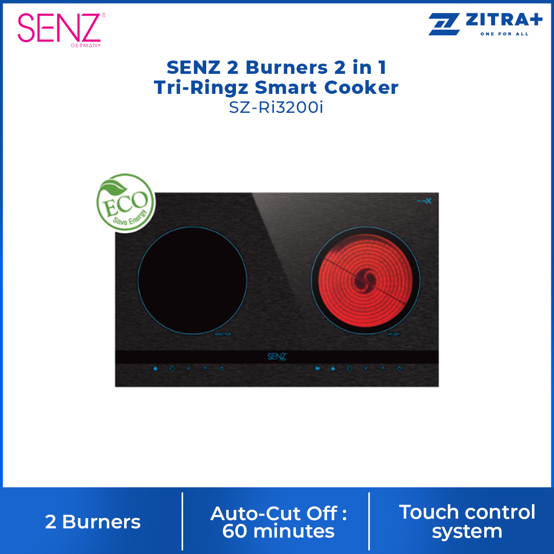 SENZ 2 Burners 2 in 1 Tri-Ringz Smart Cooker | SZ-Ri3200i | Heat resistance ceramic glass | Auto-Cut Off | Electronic overheating protection