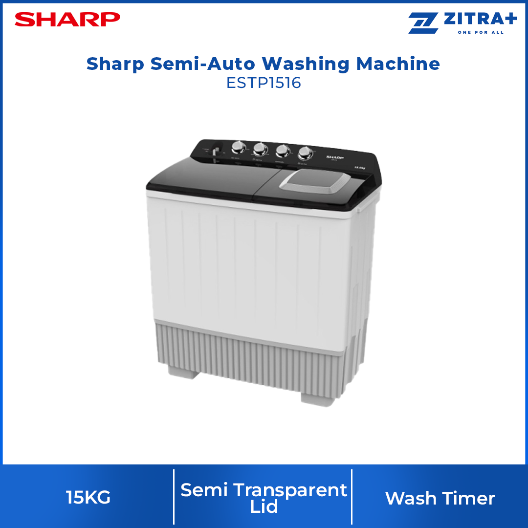 SHARP 8KG / 11KG / 13KG / 15KG SEMI AUTO WASHING MACHINE ESTP8016 / ESTP1116 / ESTP1316 / ESTP1516 | Lint Filter | Wash Timer | Spin Timer | Water Inlet Selector