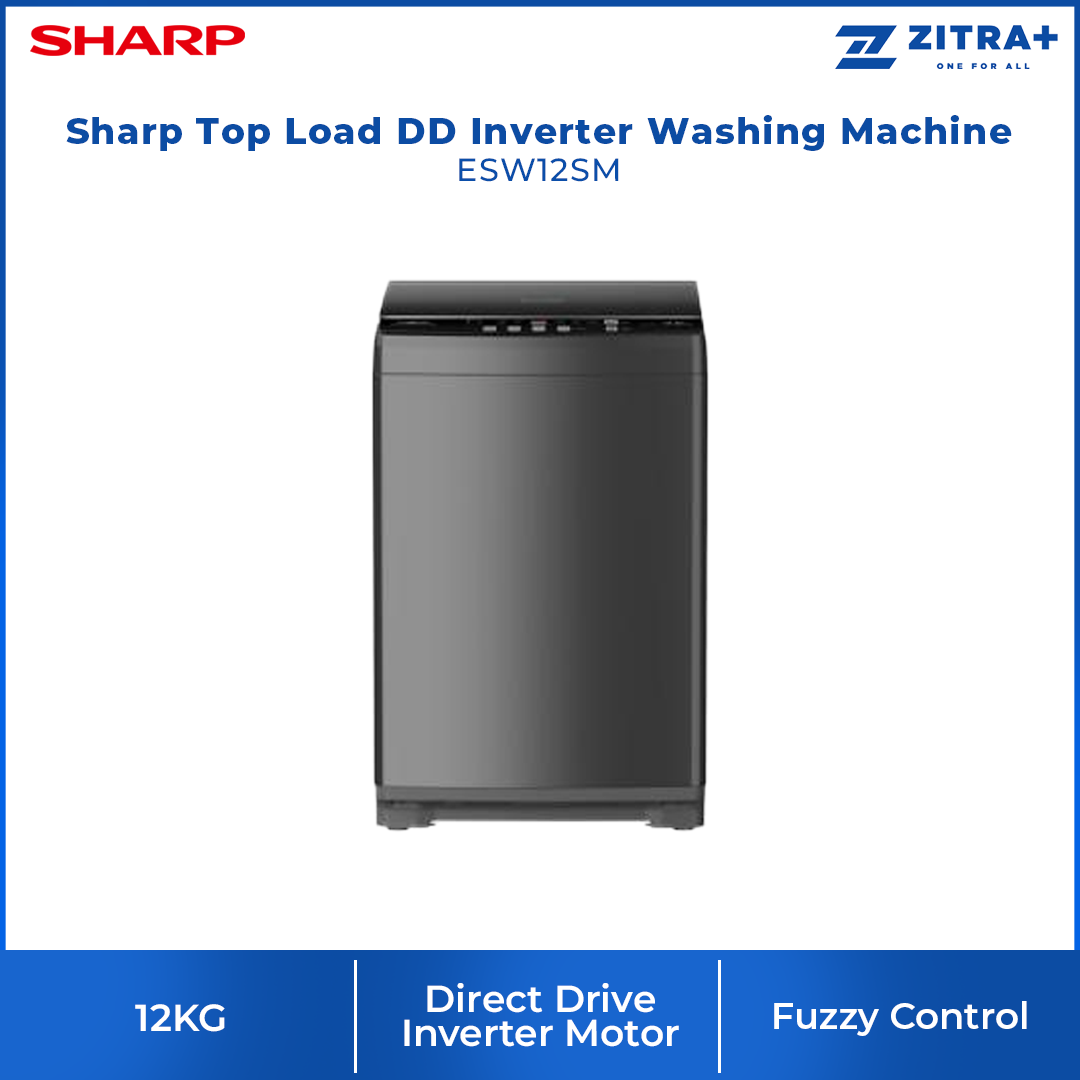 Sharp 12KG Top Load DD Inverter Washing Machine ESW12SM | Direct Drive Inverter Motor | 3D Waterfall + Magic Filter | Fuzzy Control | Two Step Washing