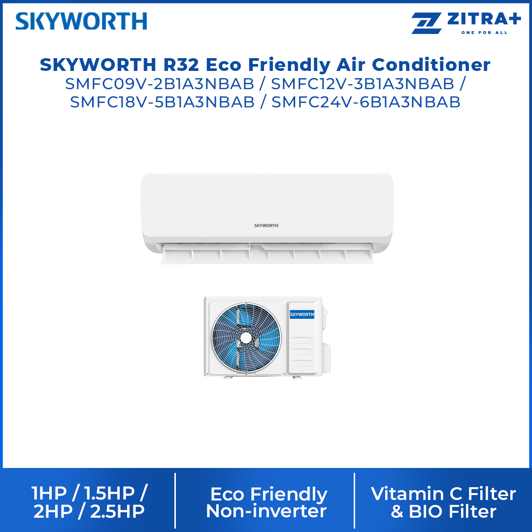 SKYWORTH R32 Eco Friendly Vitamin C & Bio Fresh Air Conditioner SMFC09V-2B1A3NBAB SMFC12V-3B1A3NBAB SMFC18V-5B1A3NBAB SMFC24V-6B1A3NBAB | BIO Filter | Vitamin C Filter