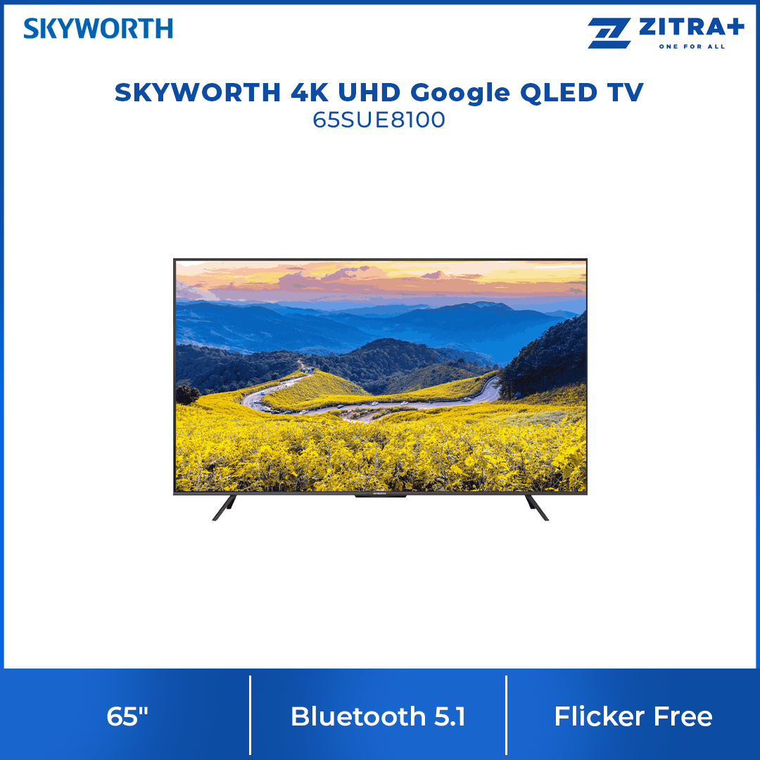 SKYWORTH 50"/55"/65"/75" 4K UHD Google QLED TV SUE8100 | Google TV system | Bluetooth 5.1 | Dolby Atmos | Flicker Free