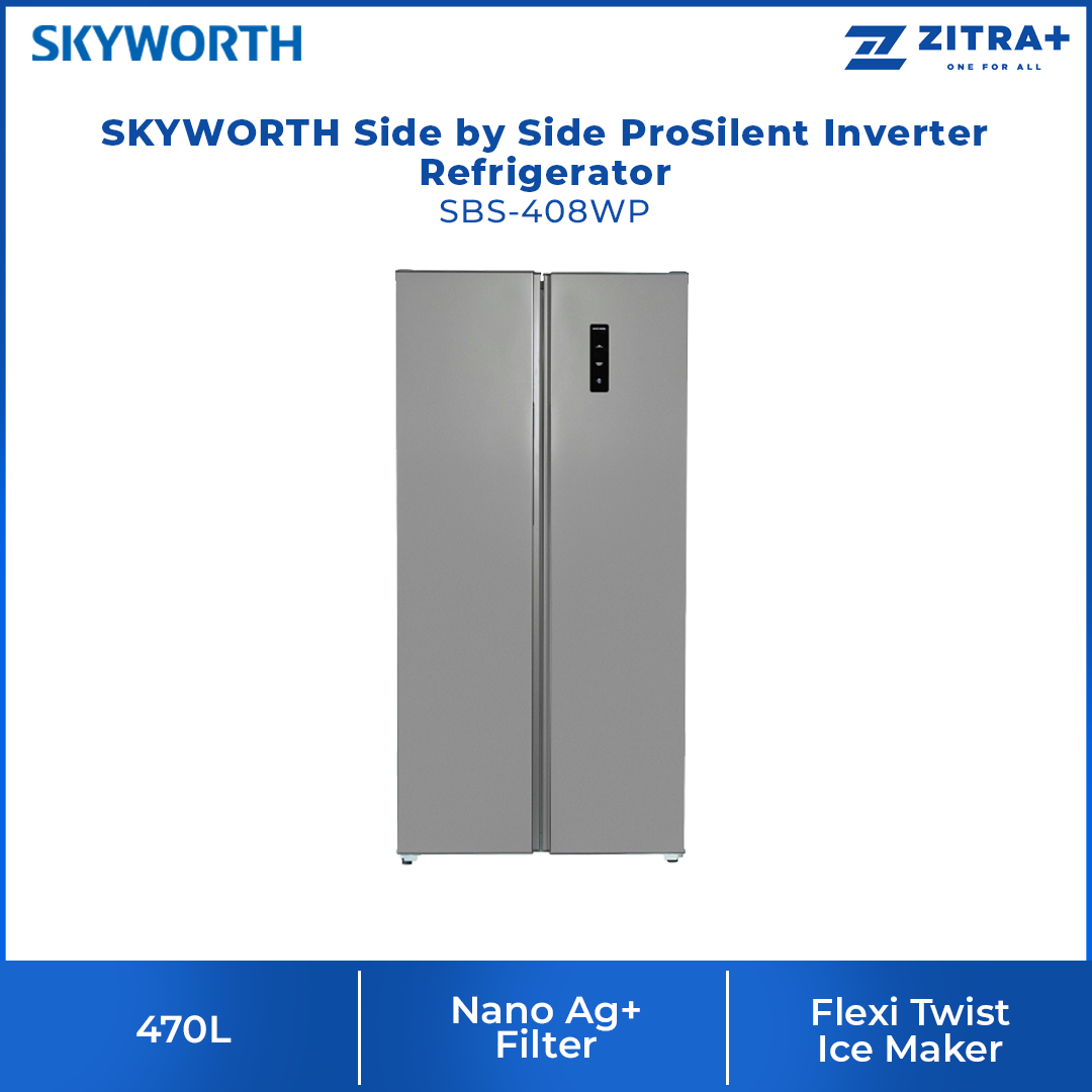 SKYWORTH 470L / 636L Side by Side ProSilent Inverter Refrigerator SBS-408WP / SBS-558WP | Electronic Smart Control | Nano Ag+ Filter | Moist Fresh Room | Refrigerator with 2 Year Warranty