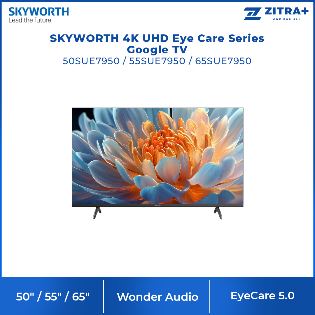 SKYWORTH 50" / 55" / 65" 4K UHD Eye Care Series Google TV SUE7950 | S AI Engine | HDR 10/HLG | EyeCare 5.0 | Find-my Remote