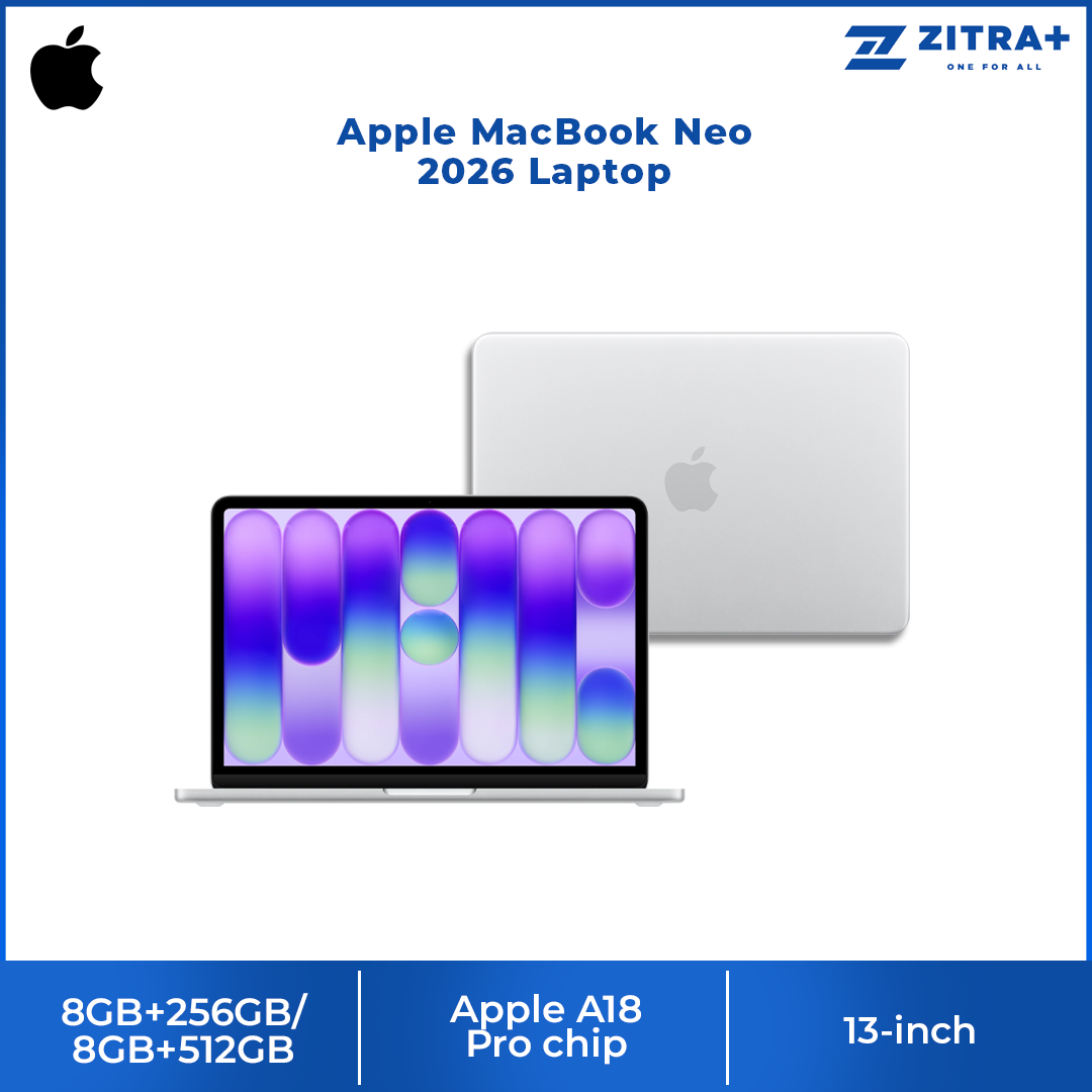 Apple MacBook Neo 8GB+256GB/ 8GB+512GB | 13-inch | Apple A18 Pro chip with 6‑core CPU and 5‑core GPU | Built-in privacy | 1080p FaceTime HD camera