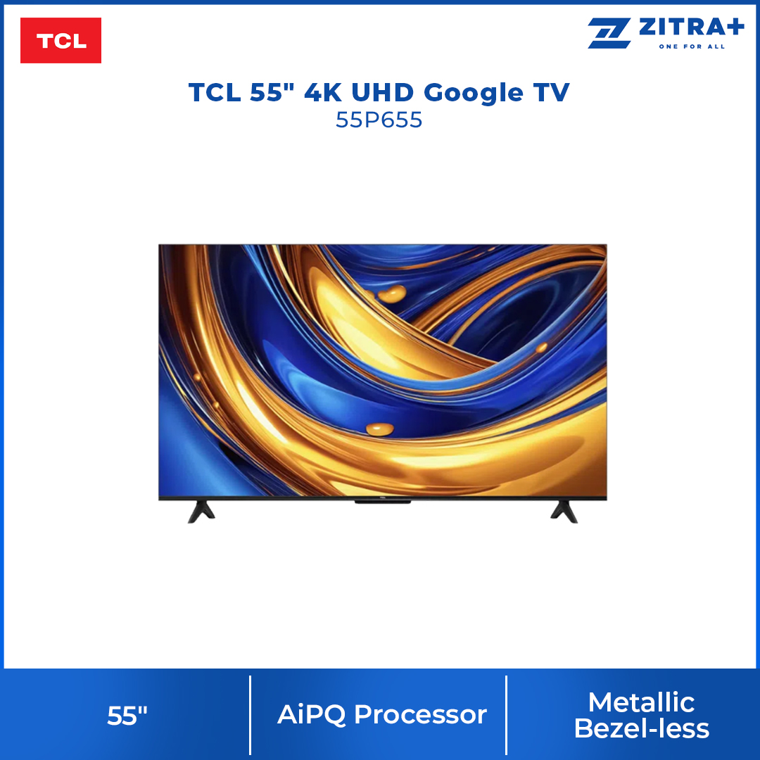 TCL 55" P655 4K UHD Google TV 55P655 | AiPQ Processor | Dynamic Color Enhancement | Dolby Audio | T-SCREEN | Bezel-less