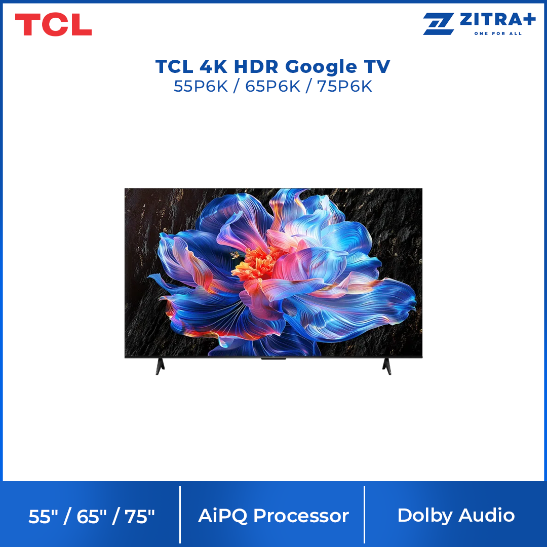 [2025 Model] TCL 55"/65"/75" 4K HDR Google TV 55P6K | 65P6K | 75P6K | Dolby Audio | Metallic Bezel-less | AiPQ Processor