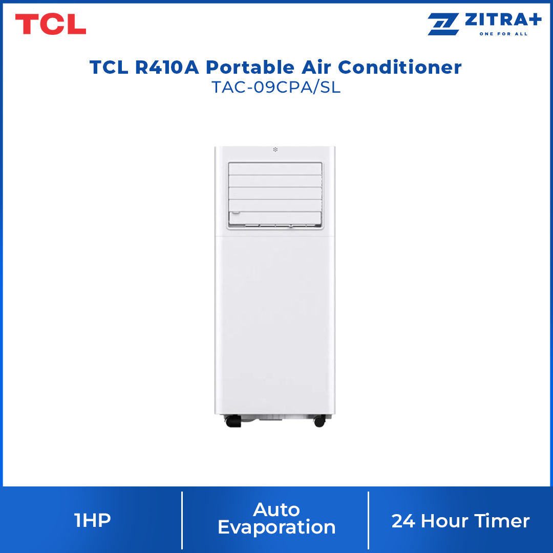 TCL 1HP R410A Portable Air Conditioner TAC-09CPA/SL | Auto Evaporation | Washable Filter | Sleep Mode | 24 Hour Timer | Easy Window / Wall Connection