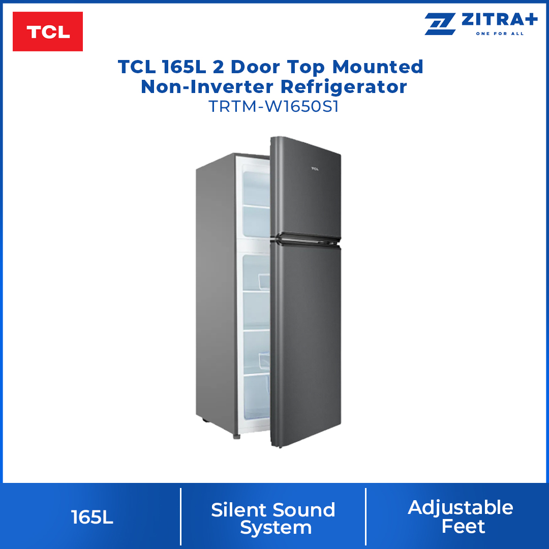 TCL 165L 2 Door Top Mounted Non-Inverter Refrigerator Crystal TRTM-W1650S1| Defrost | LED light | Strong and Durable Material | 2  Year General Warranty   10 Year Motor Warranty
